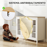 Mobile Cucina Credenza 120x40x90 cm con 2 Cassetti e 3 Armadietti Ante in Vetro Bianco e Rovere