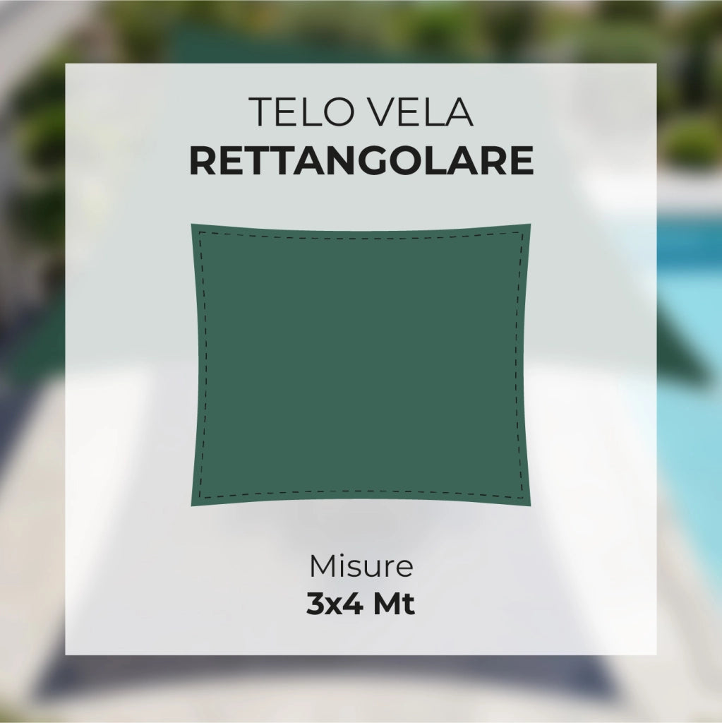 Tenda a Vela Ombreggiante Impermeabile con Anelli Rinforzati Copertura Sole per Giardino Terrazzo Balcone Patio Diverse Forme e Misure Verde - Rettangolare3x4 Metri