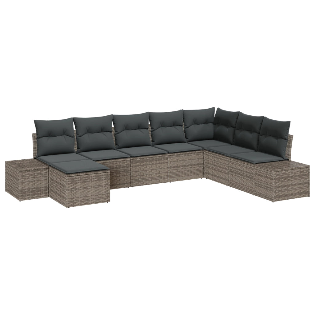Set Divano da Giardino 8 Pezzi con Cuscini Grigio Polyrattan