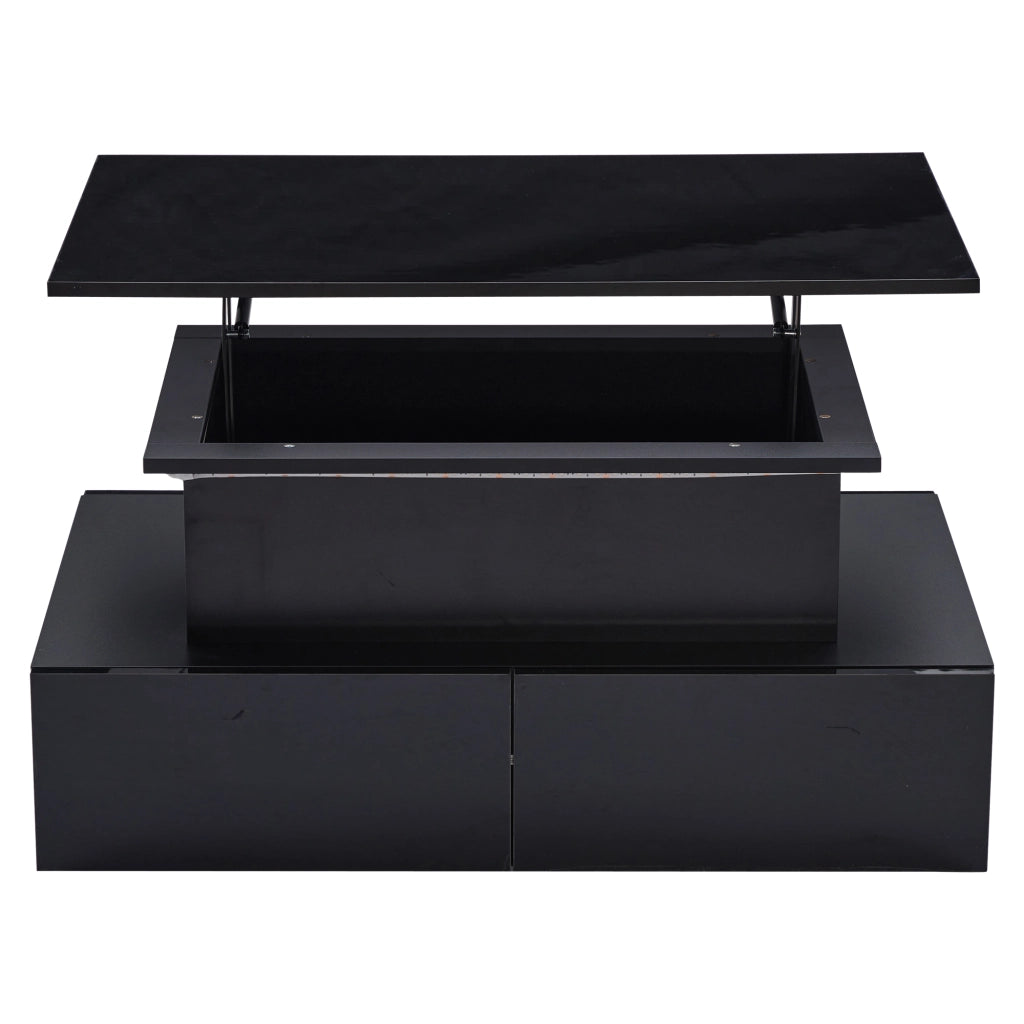 Tavolino da caffè alzabile con 4 Cassetti e LED; piano scorrevole; per soggiorno; in truciolato; 90 × 55 × 41 cm; Nero