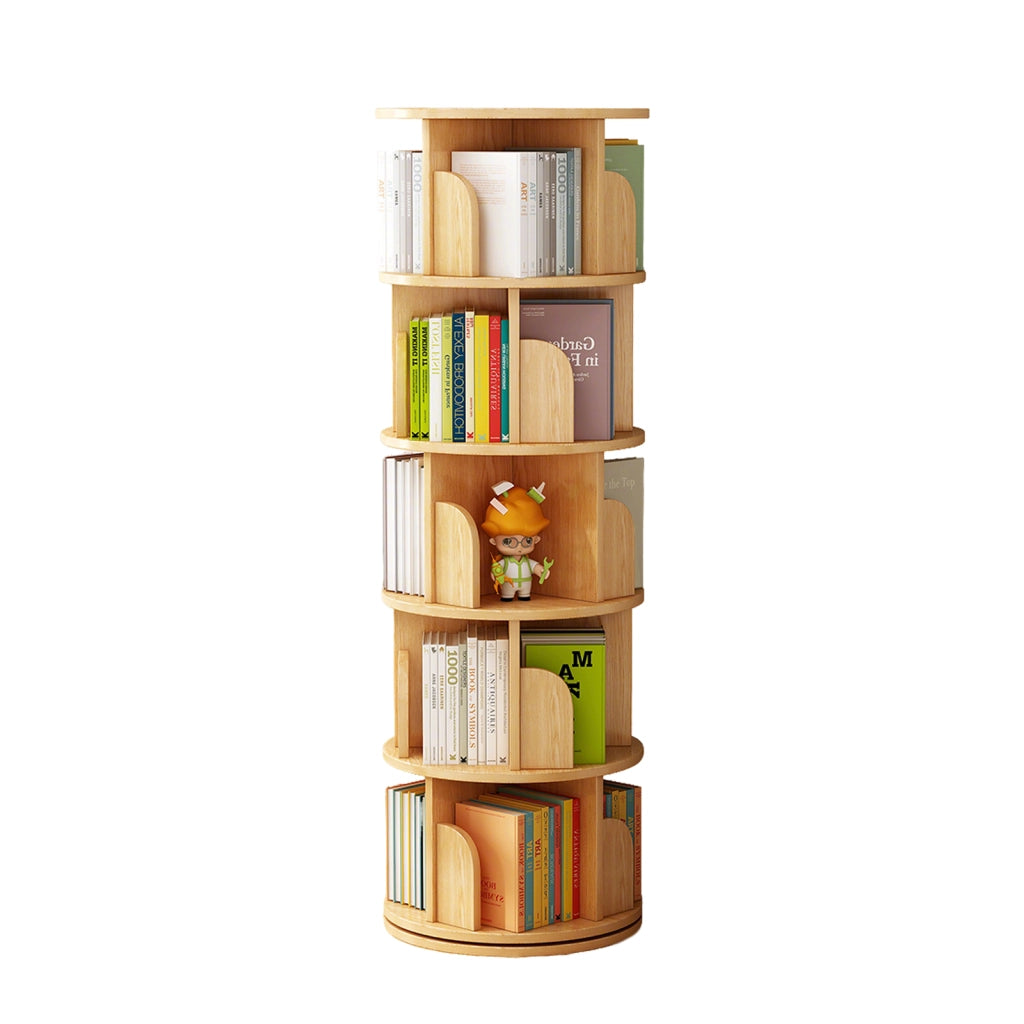 Libreria girevole a 360° in MDF, salvaspazio, colore legno