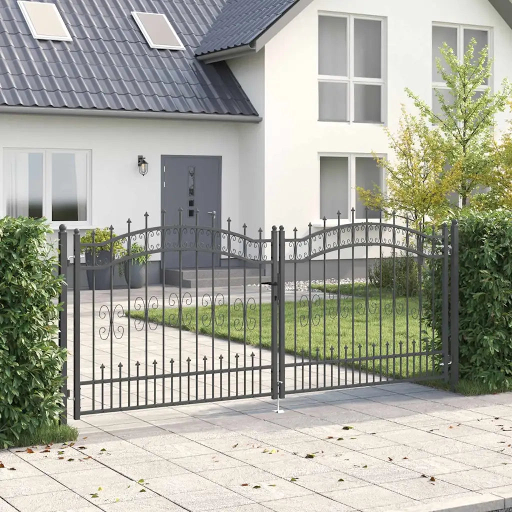 Cancello con Punta a Lancia KAMPEN 305 x 125 cm Acciaio Grigio 42009044