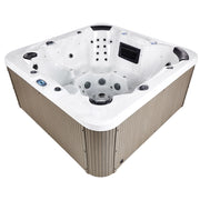 Vasca idromassaggio in acrilico bianco 225 x 225 cm 55 getti pannelli esterni marroni con riscaldamento a LED