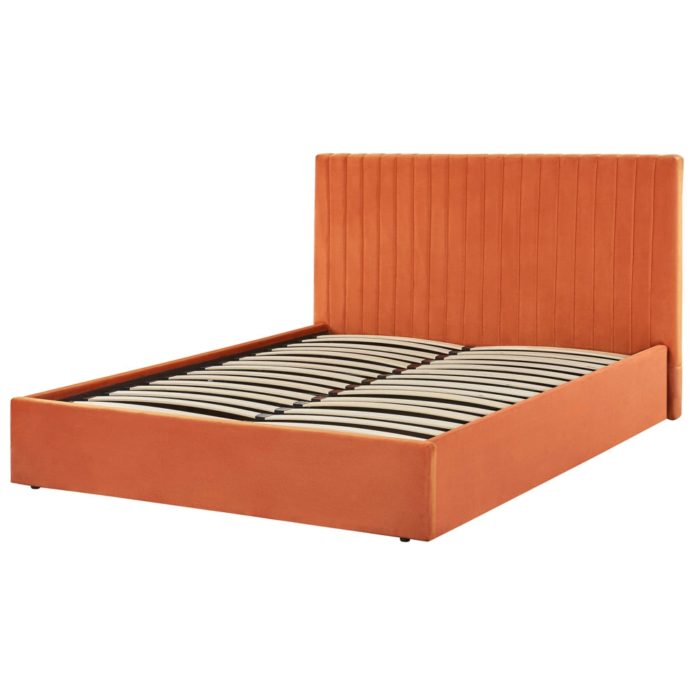 Letto con contenitore velluto arancione 160 x 200 cm Testata imbottita camera da letto elegante