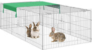 Recinto per Cani da Giardino, Gabbia per Animali Domestici, Conigli, Gatti, Cuccioli, Porte con Chiavistello e Parasole, in Fili Metallici, 216x116x65 cm