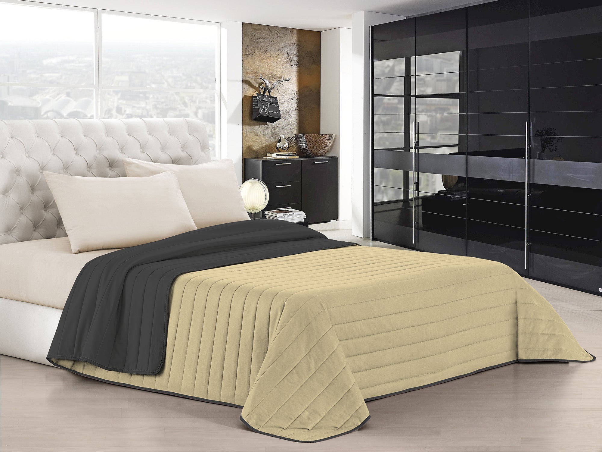 Trapuntino Doubleface 1 Piazza e Mezzo 100gr Panna/Grigio Scuro