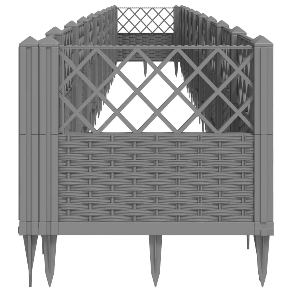 Fioriera rialzata per piante fiori patio giardino con picchetti colore chiaro 363,5 x 43,5 x 43,5 cm PP grigio 02_0038208