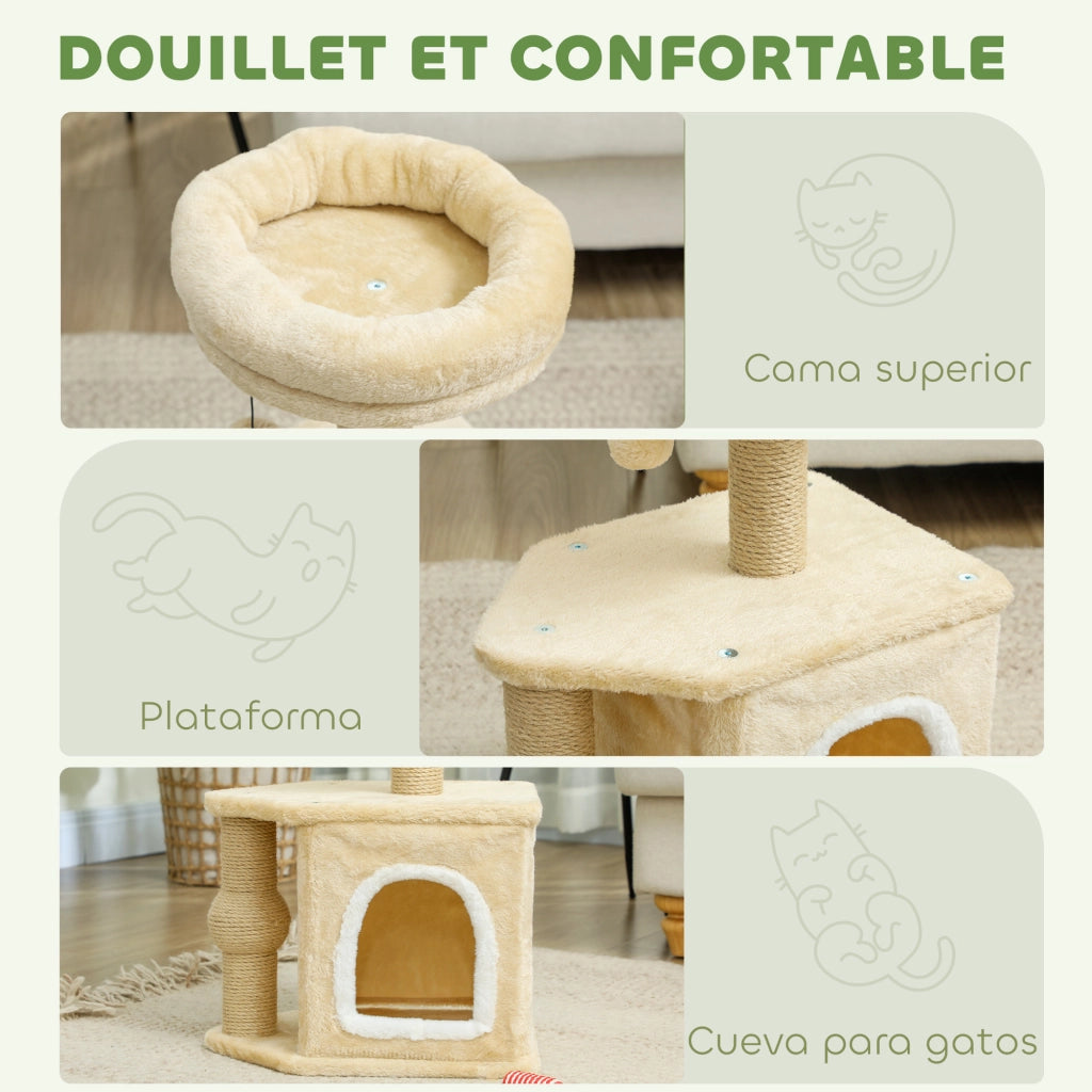 Albero per Gatti con Cuscino e Poste di Giuto ¨C zephmum ¨C Beige 66 cm