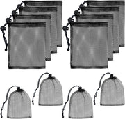 Set di 12 sacchetti in tessuto nero, 15 x 20 cm, con cordino, per viaggi di spiaggia, per la conservazione di giocattoli per il sabbia e articoli igienici, formato compatto