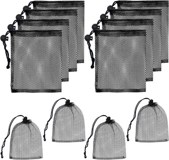 Set di 12 sacchetti in tessuto nero, 15 x 20 cm, con cordino, per viaggi di spiaggia, per la conservazione di giocattoli per il sabbia e articoli igienici, formato compatto
