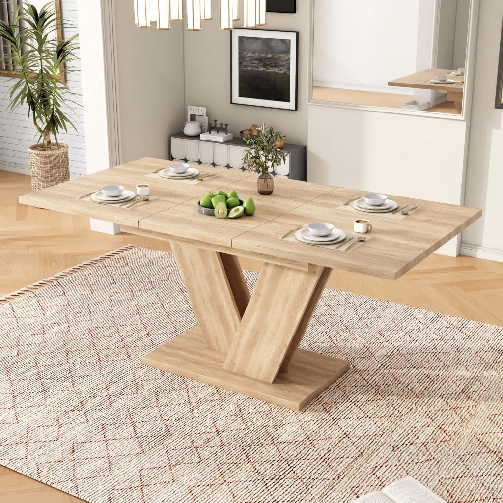 Tavolo da pranzo - rettangolare estraibile - 140/180x80 cm - gambe a V - per 4-6 persone - rovere