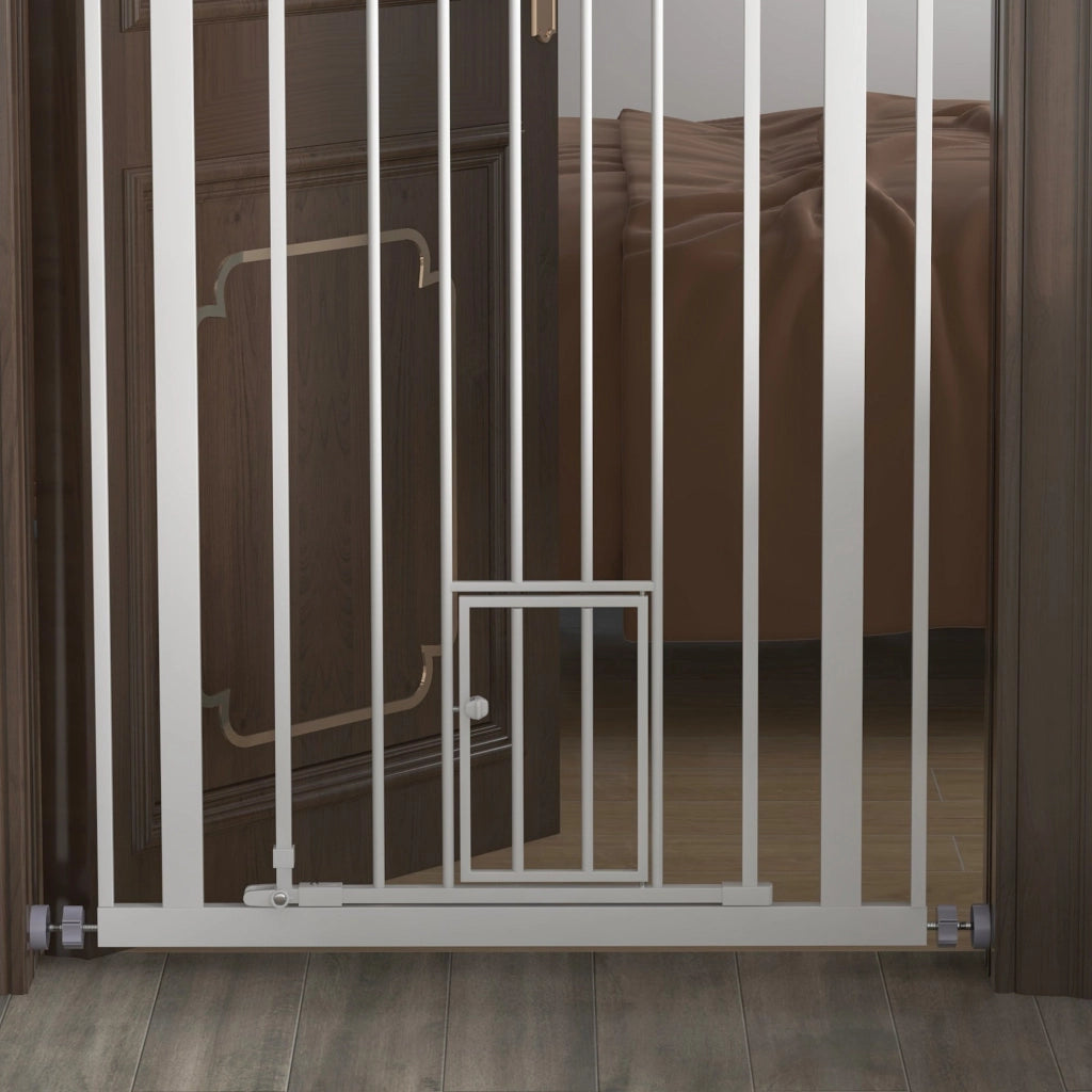 Cancelletto per Cani 74-80x104cm Regolabile Alto con Porta Piccola Bianco