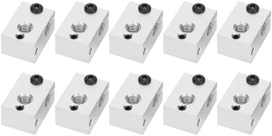 Blocco di riscaldamento in alluminio - 10 pz - Adatto per stampante 3D - Sensore PT100 - Filettatura M6 - Duraturo e resistente - Elemento di riscaldamento