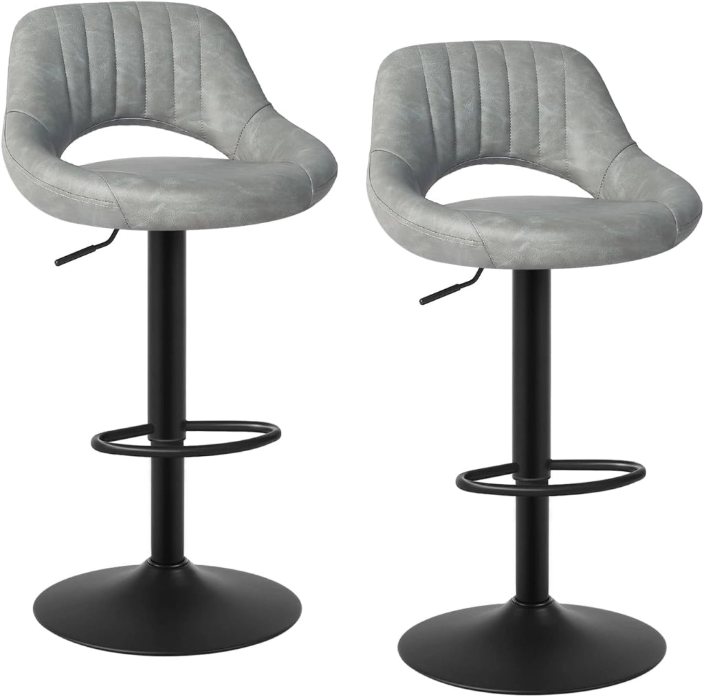2x Sgabelli da Bar Cucina Sedia Alta da Sala Pranzo in Simipelle Regolabile e Girevole a 360° con Schienale Poggiapiedi Grigio 0669BY-2