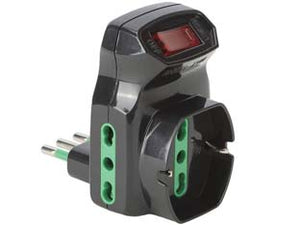 ADATTATORE TRIPLO SHUKO 2 POLI + TERRA 16A CON INTERRUTTORE AUTOMATICO- - nero 87318 - 2 pezzi FANTON