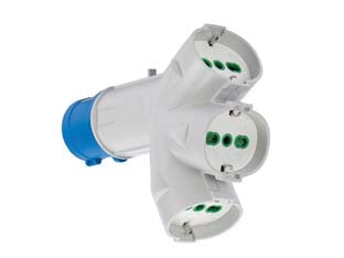 ADATTATORE INDUSTRIALE 200-250V CON SPINA E 3 PRESE CEE IP44- - 16A colore blu 73095 - 1 pezzi FANTON