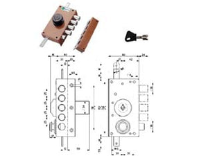 SERRATURA TRIPLICE DA APPLICARE CON SCROCCO CON POMOLO A POMPA 30437- - mm.30 SX cilindro ø mm.34 (30437VS60X) - 1 pezzi MOTTURA