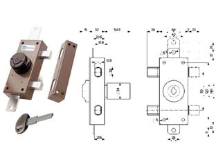 SERRATURA TRIPLICE APPLICARE CHIAVE PIATTA CON POMOLO A POMPA 34329- - mm.30 cilindro ø mm.34 (34329V600X) - 1 pezzi MOTTURA