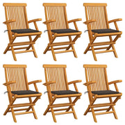Sedie da Giardino Cuscini Grigio Talpa 6 pz in Massello di Teak cod mxl 17331