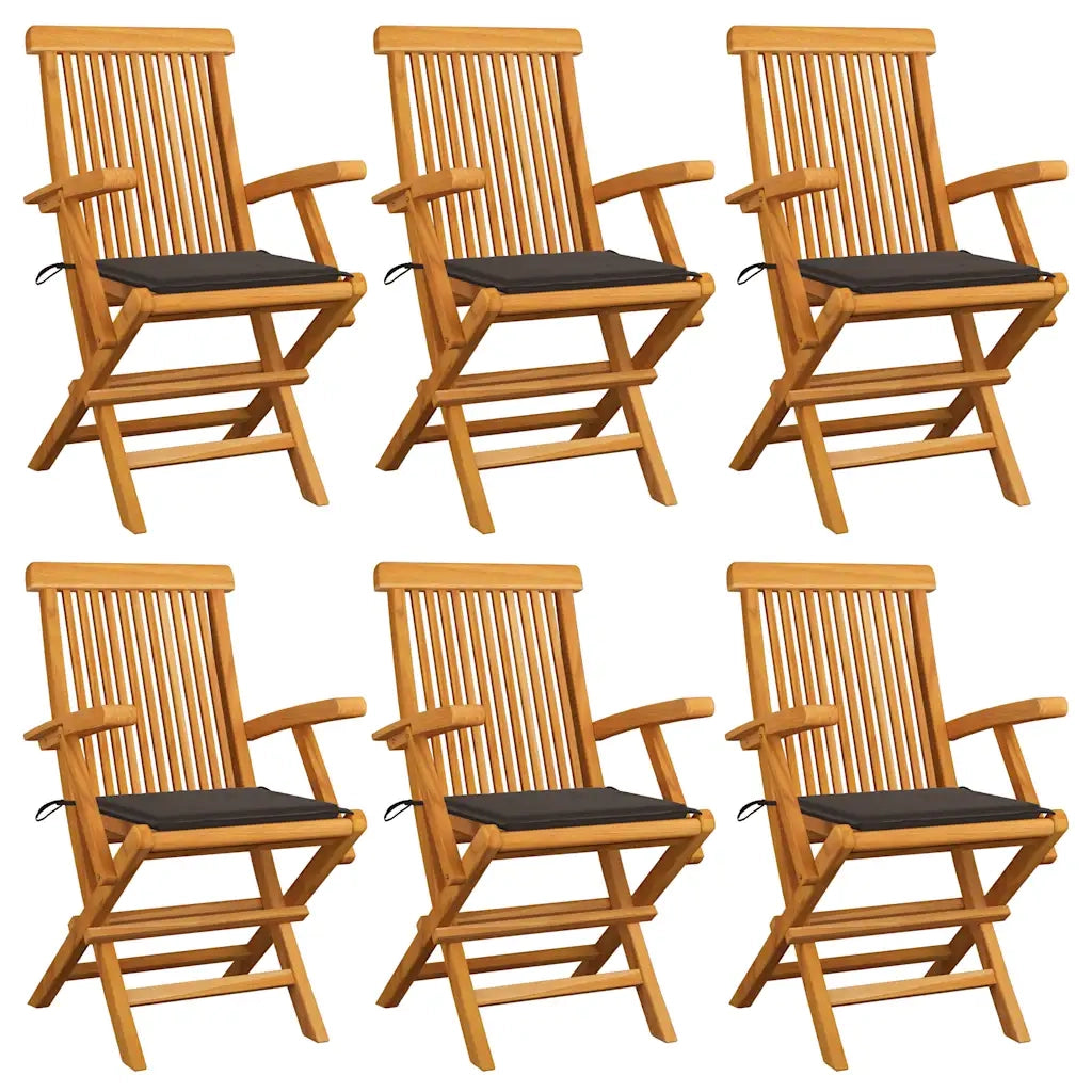 Sedie da Giardino Cuscini Grigio Talpa 6 pz in Massello di Teak cod mxl 17331