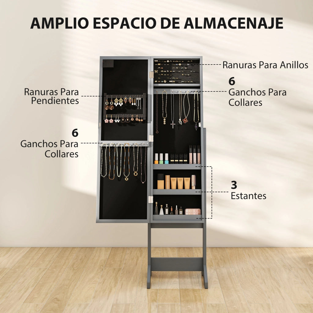 Armadio Joyero con Luci LED e Specchio a Pieno ¨C zephmum ¨C Grigio