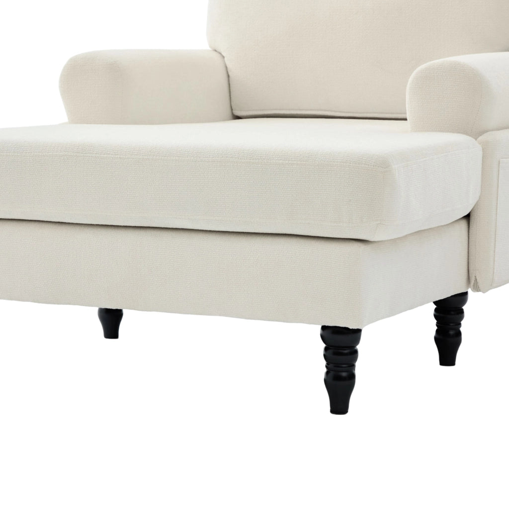 Poltrona 125.5x97x86 cm con seduta ampia e tasche laterali in chenille beige