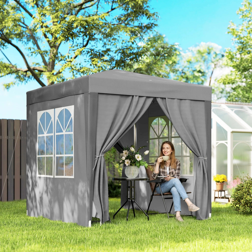 Gazebo Pieghevole 2x2 m con 4 Pareti Rimovibili in Metallo e Poliestere Grigio