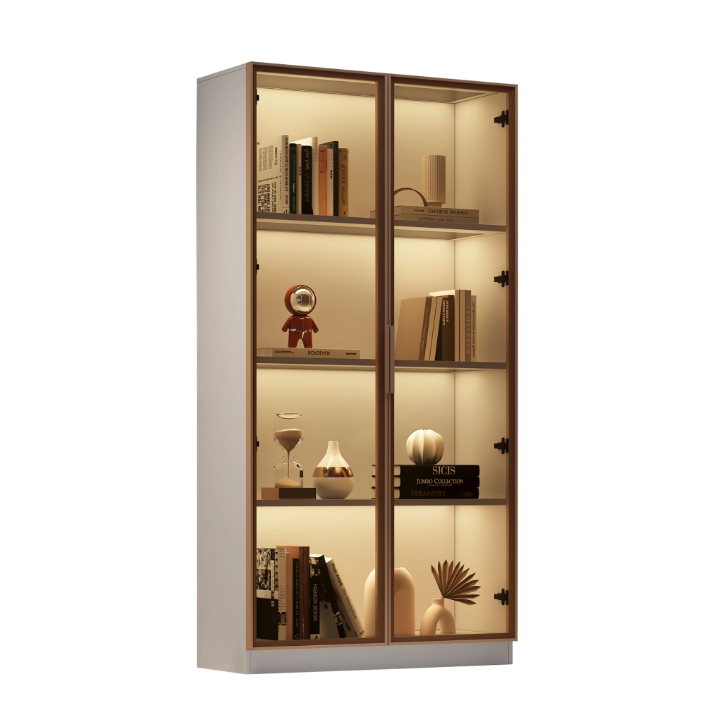 Vetrina in vetro con LED, armadio alto bianco con ante doppie e ripiani regolabili, 80x40x160 cm