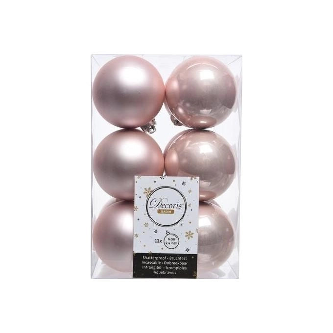 Kaemingk, 12 Palline di Natale Rosa 6cm, Infrangibili Lucide e Opache