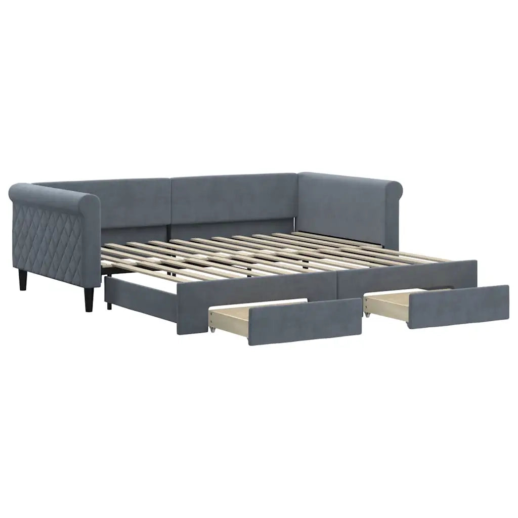 Divano Letto Estraibile Cassetti-Sofa Letto-Daybed Grigio Scuro 100x200cm Velluto 774282