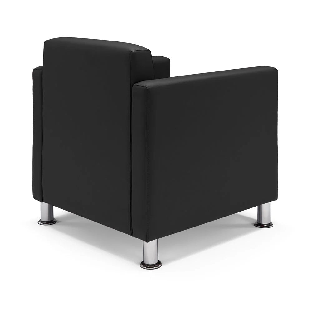 Poltrona imbottita QUADRA MADE IN ITALY in ecopelle con piedi cromati, ideale per camera da letto, soggiorno, lounge, studio professionale, colore Nero