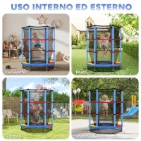 Tappeto Elastico per Bambini 3-6 Anni con Rete di Protezione, 6 Colonne e 3 Ingressi, Ø140x190 cm, Multicolore