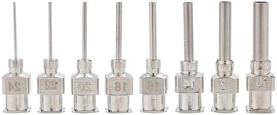 Set di punte di spillo da applicare - Luer Lock - Punta a martello - 8 pezzi - Sintetico - Adatto per colla e inchiostro - Manico metallico.
