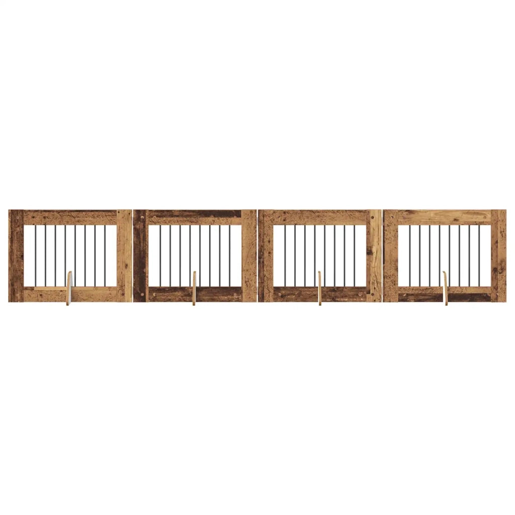 Cancello per cani con supporti 4 pcs Legno antico 80 x 60 cm