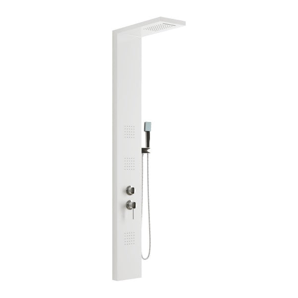 COLONNA PANNELLO DOCCIA IN ACCIAIO INOX BIANCO LUCIDO CON DOCCETTA,FLESSIBILE E GETTI ORIZZONTALI MA - BIANCO LUCIDO  - AER