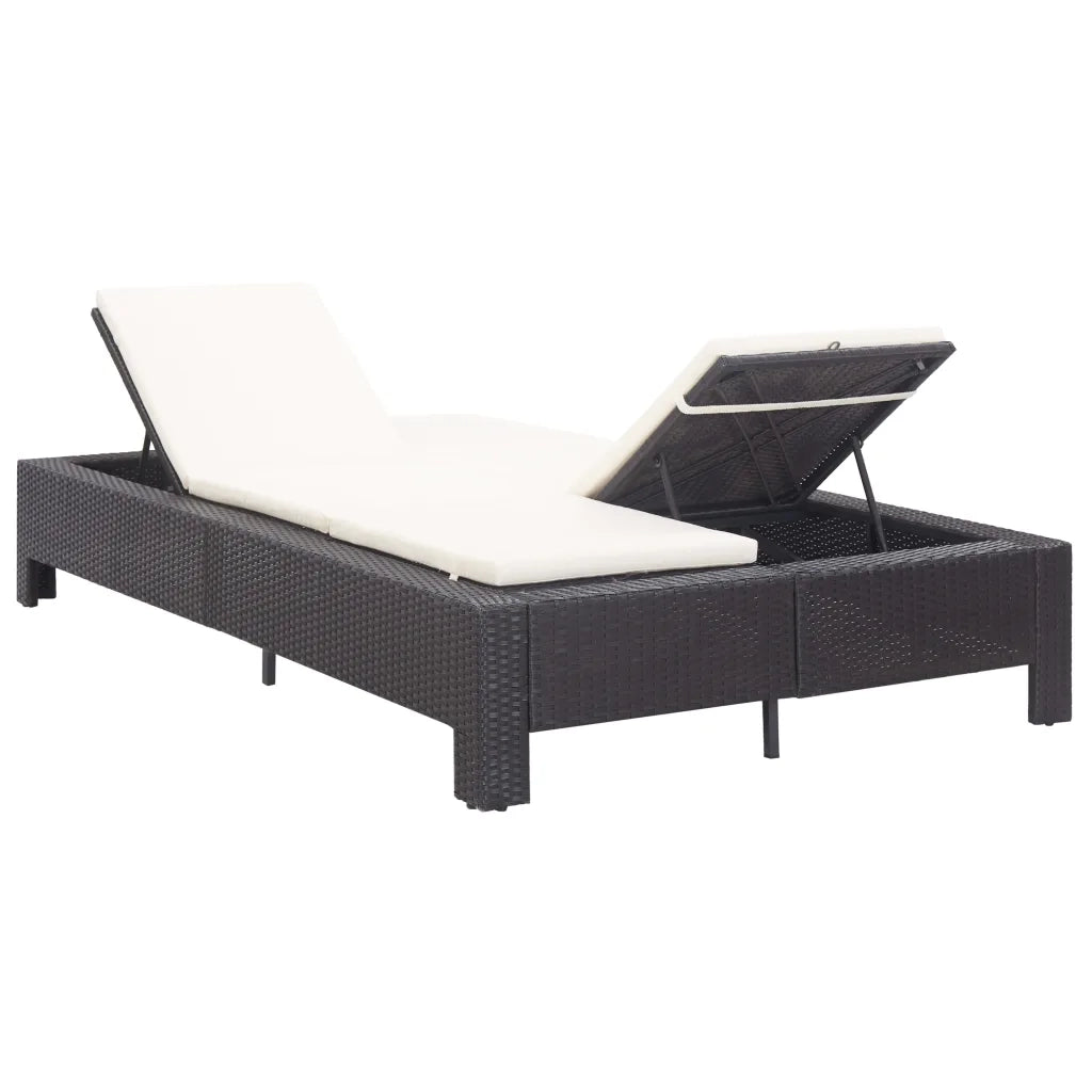 Lettino Prendisole a 2 Posti con Cuscino Nero in Polyrattan 46238