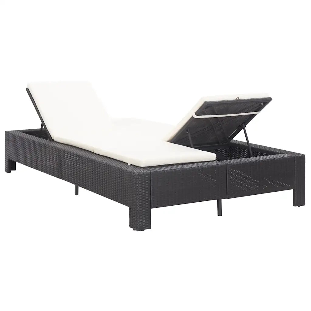 Lettino Prendisole a 2 Posti con Cuscino Nero in Polyrattan 46238