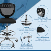 Sedia da ufficio ergonomica nera, regolabile in altezza con schienale a rete e poggiapiedi