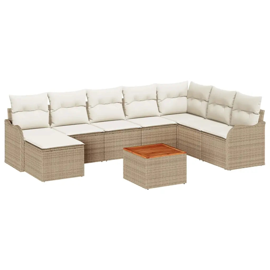Set Divano da Giardino con cuscino 9 pcs Beige polyrattan
