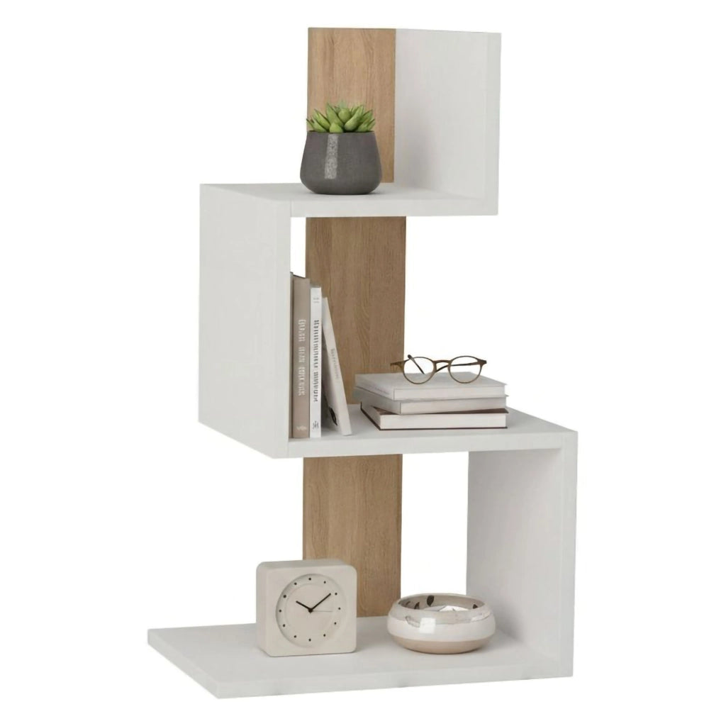 Tavolino da salotto Umbro, Tavolo basso da caffè, Portariviste per divano, Ripiano da soggiorno, 42x30h72 cm, Bianco e Rovere