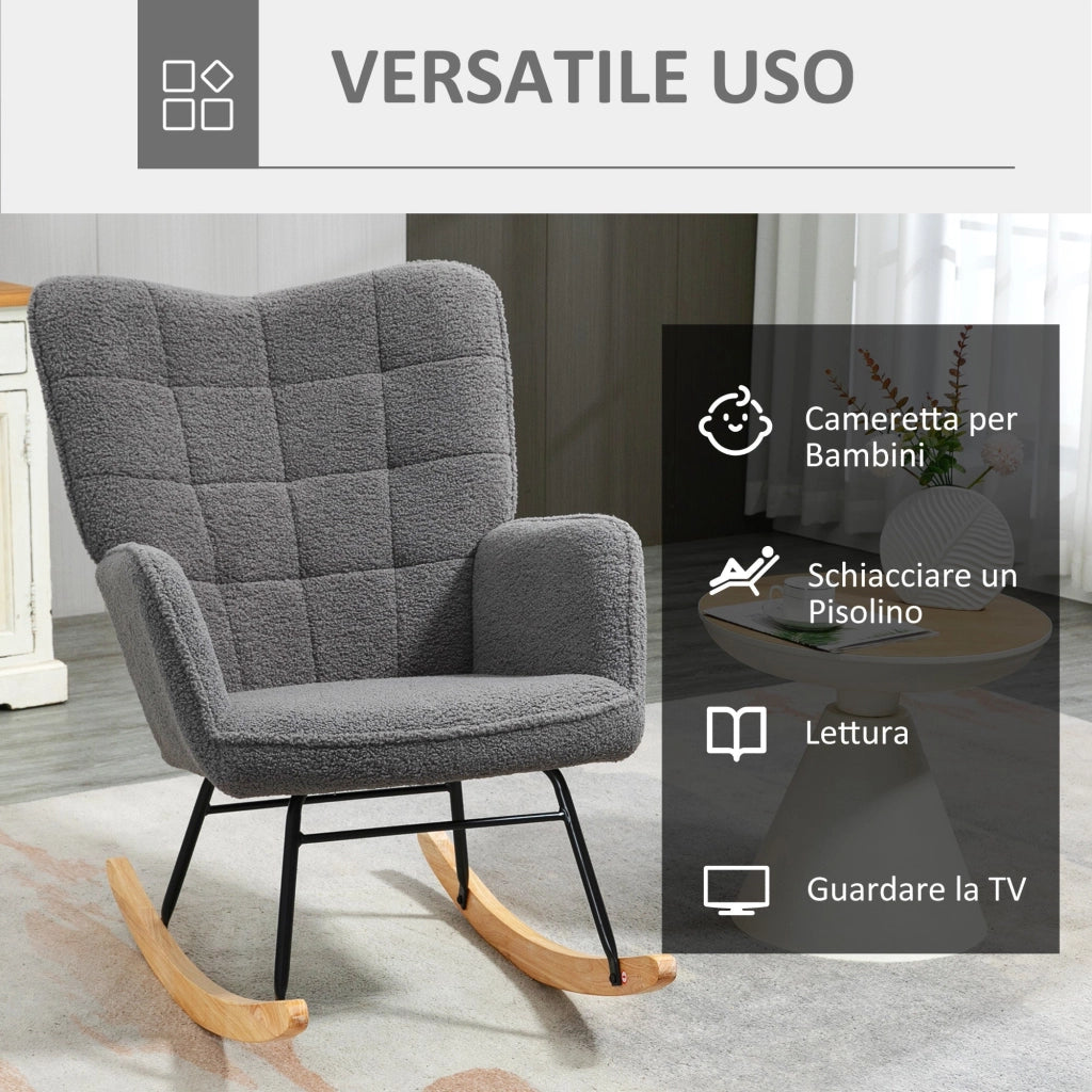Poltrona a Dondolo 71x98x101 cm Imbottita in Legno e Acciaio Grigio Scuro