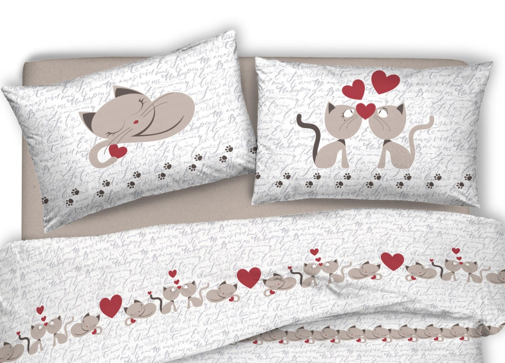 Copripiumino Sacco Piumone Pensieri Delicati Cotone Disegno Gattini - Singolo - Beige
