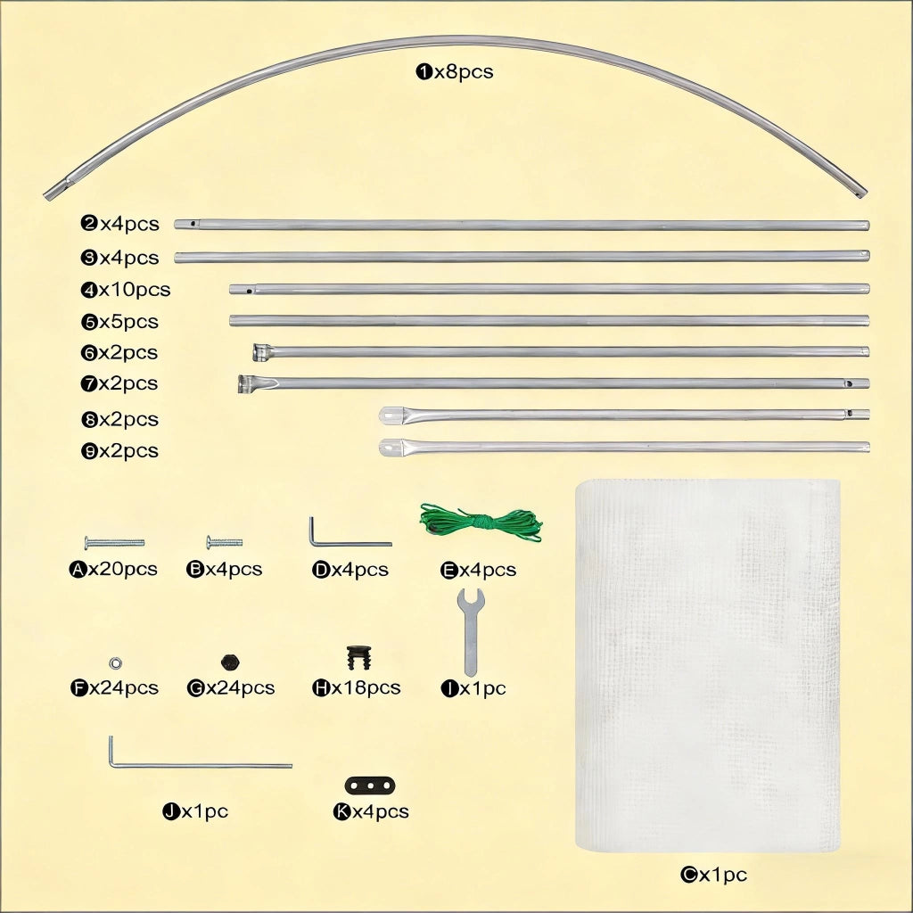 Serra a tunnel da giardino con porta a zip e 6 finestre laterali in acciaio zincato e rete PE bianco 300 × 200 × 190 cm