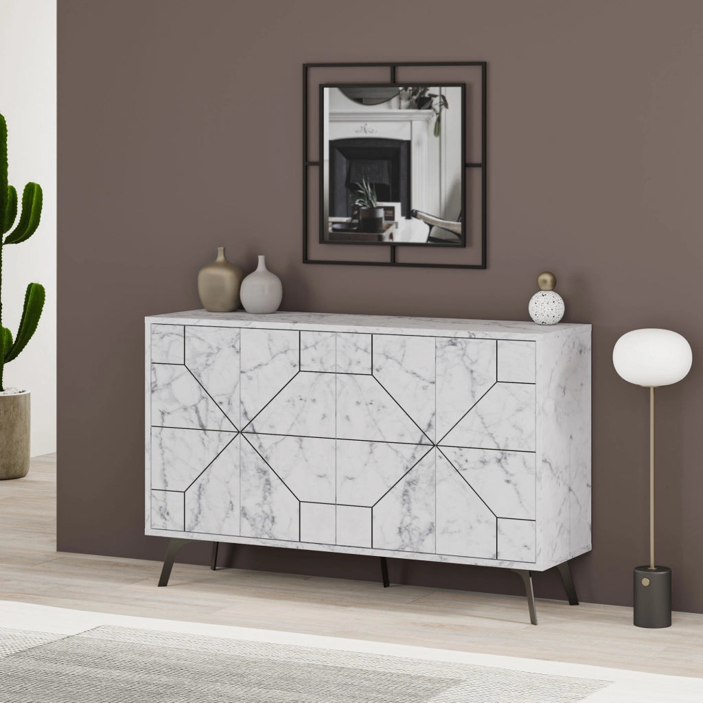 Credenza in legno "Dune" - 123 x 35 x 62 cm - Bianco marmorizzato
