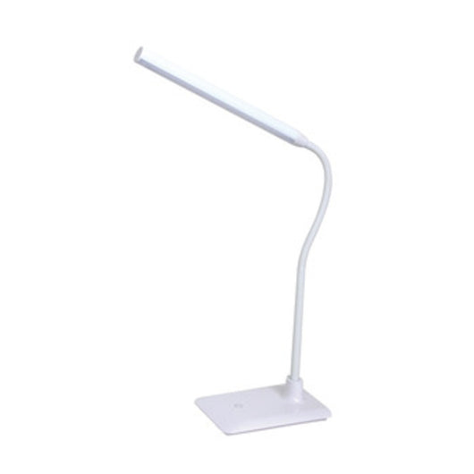 LAMPADA DA SCRITTOIO LED 6W SLIM BIANCO  braccio regolabile. Luce LED SMD - 6W - 510 lm - naturale 4.000k - IP20. Dimmerabile. Interruttore ''touch'' con regolazione della luminositÃ  su 4 livelli. Dimensioni ?167 x 120 x h 380 mm. Peso 0,570 kg. Colore bianco. 1 PZ