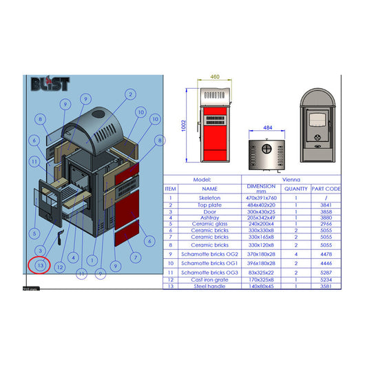 R MANIGLIA ( 3581)X STUFA LEGNA  8 KW VIENNA BORDEAUX  1 PZ