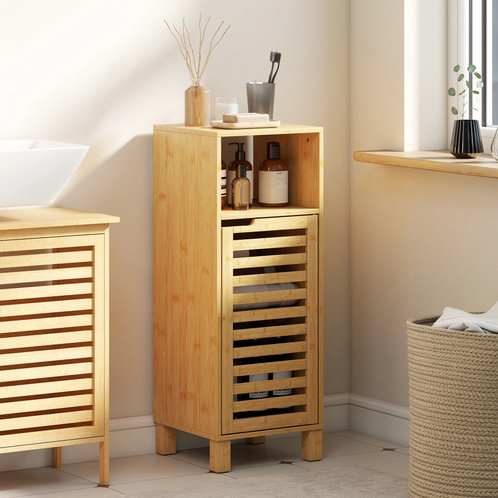 Mobile bagno a colonna in legno bamb¨´ ¨C Xylo ¨C porta a lamelle marrone chiaro