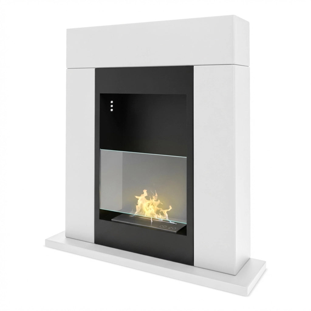 Marco Aurelio - Camino a bioetanolo da terra freestanding, biocamino da pavimento, 73x20xH75 cm colore bianco
