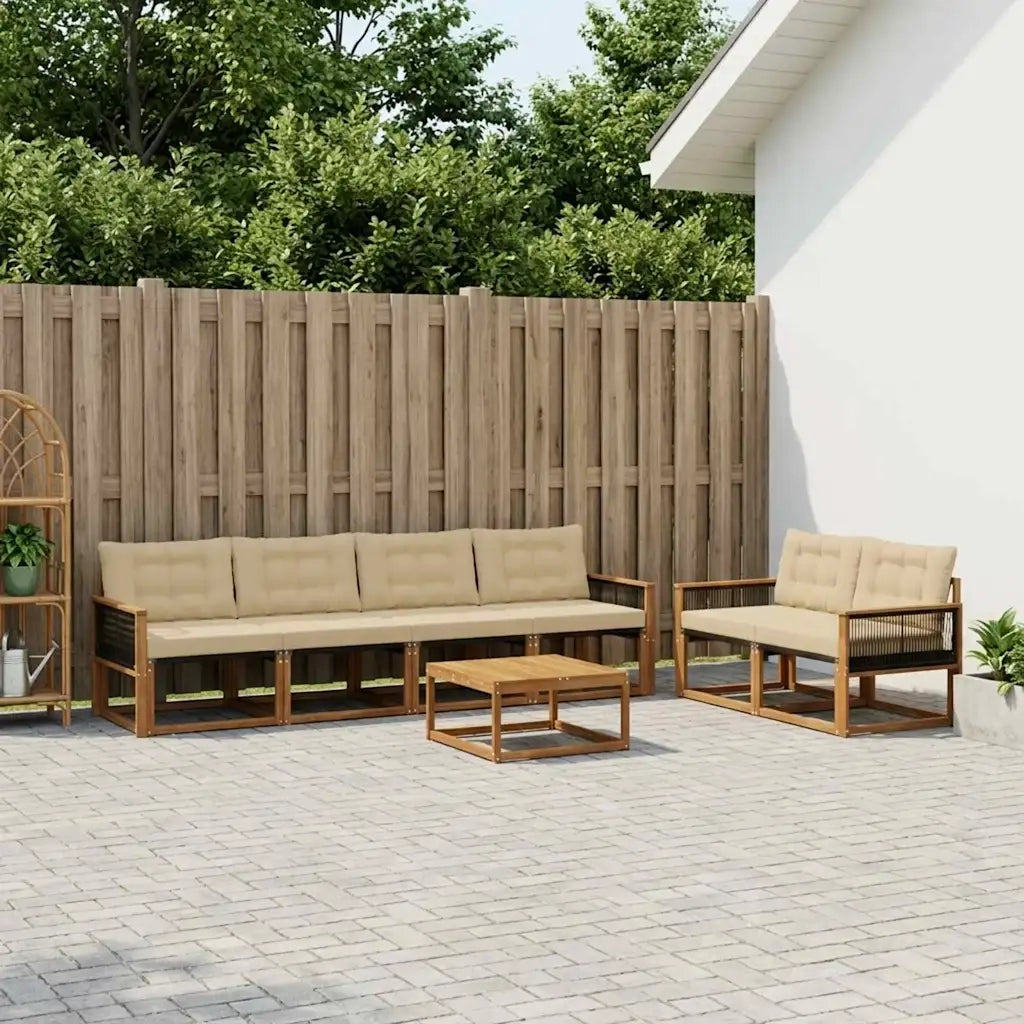 Set di divani da esterno con cuscino 7 pcs Naturale e Beige