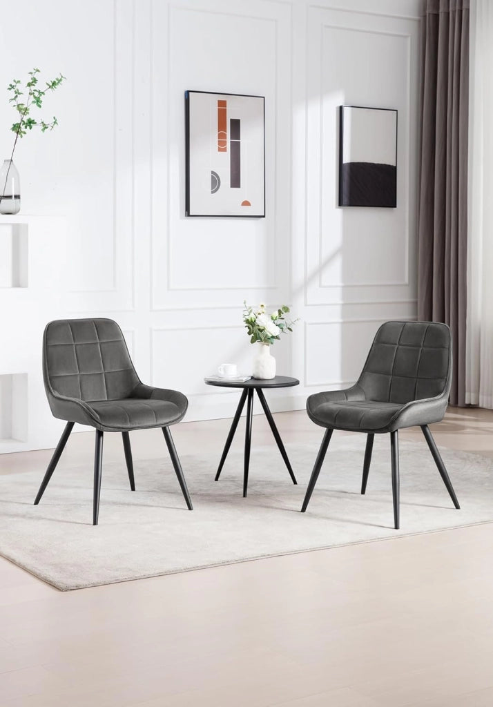 Set di 2 Sedie da Pranzo con Schienale Curvo, Sedie Ergonomiche in Velluto e Metallo, Poltroncina imbottita per Salotto, Ufficio, Camera da Letto, Grigio scuro BH331dgr-2